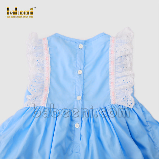 Lovely little girl laces pintuck blue dress - DR 3241