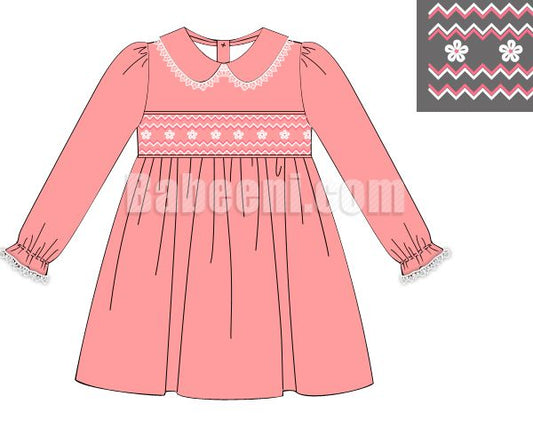 Sweet pink velvet smocked dress - DR 2810