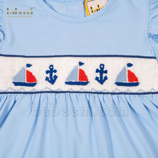 Blue boat smocked set for girl - DR 3097