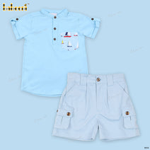 Plain Blue Boat Outfit Coconut Button For Boy - BC1127