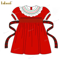 Honeycomb Smocked Dress Red White Accent Christmas Theme For Girl - DR3727