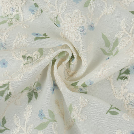 LE23 - blue floral printing on lace fabric