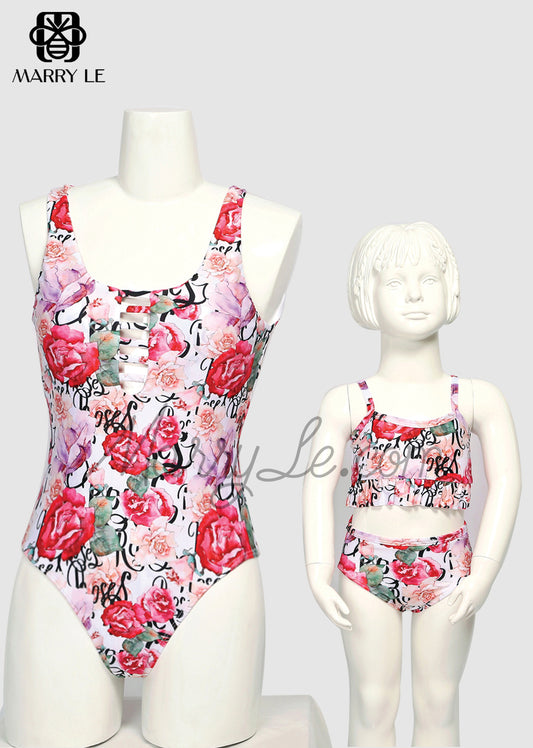 MOTHER AND DAUGHTER MATCHING SWIMWEAR FOR BEACH ROSES PRINT - MD489