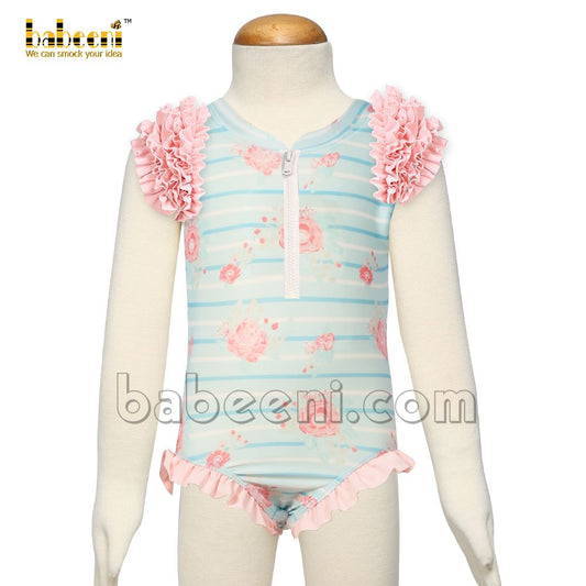 Pink floral rash guard swimwear - SW 541