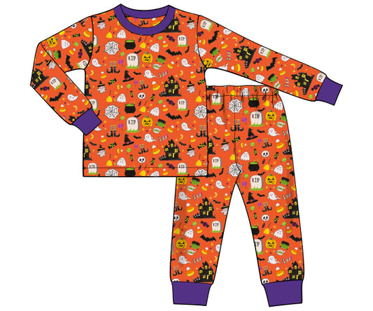 K235- Orange Halloween printed 4.0 knit fabric