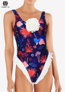 TRENDY OCEAN CREATURE PRINTED SWIMWEAR FOR WOMEN - MD 60