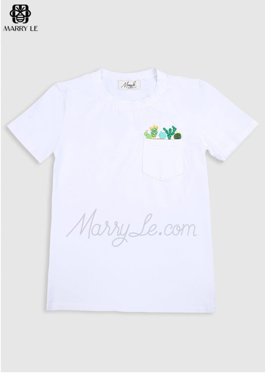 HAND-EMBROIDERED CACTUS WOMEN T-SHIRT - MD135