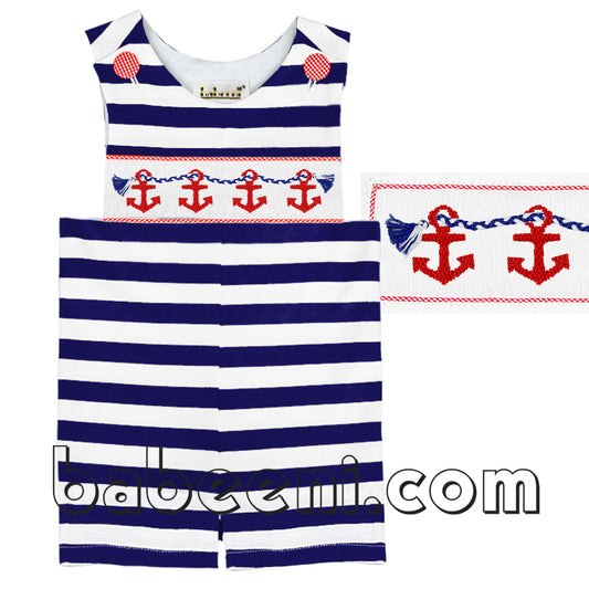 Adorable anchor smocked knit shortall - BC 540