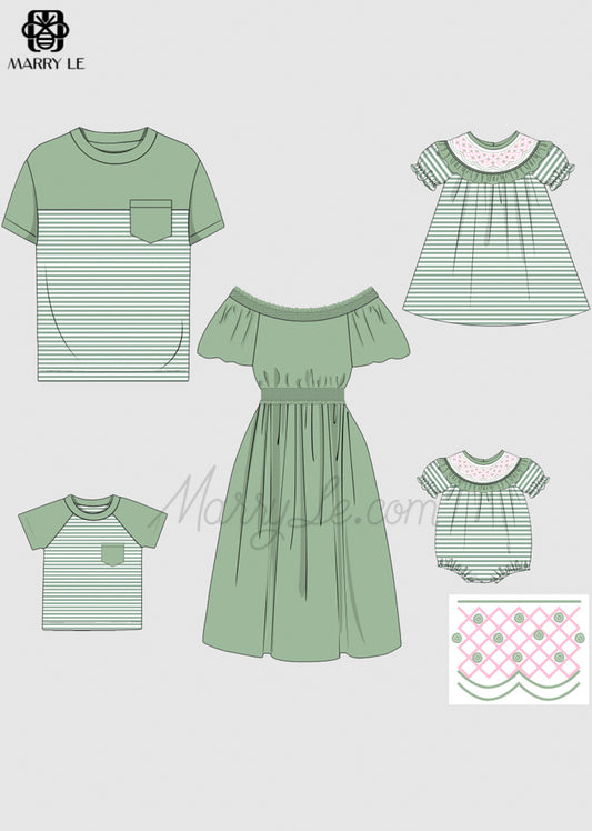 FAMILY MATCHING OFF SHOULDER SHIRRED DRESSES AND TSHIRTS SETS - MD461