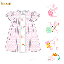 Girl Hand Embroidered Bunny Dress In Pink - DR3833