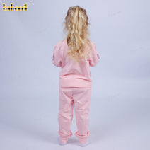 Adorable girl set with white bows on the body pink 2 yarn fabric - DR4085