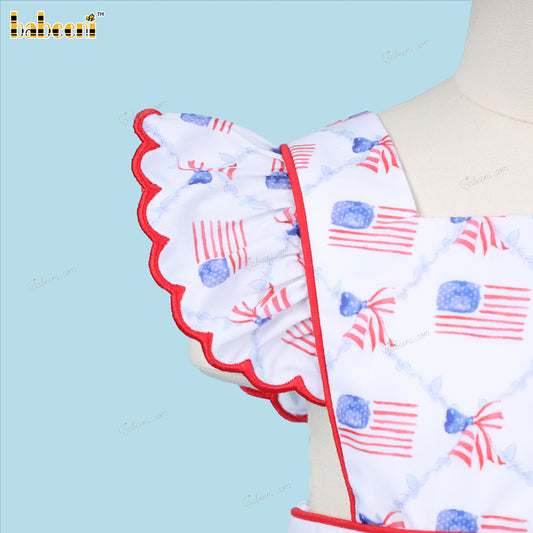 Girl Bubble With US Flags Hand Smocked - DR3919