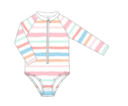 S118- Multi pastel color stripe rash guard printing 4.0