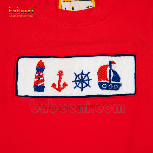 Smocked anchor and boat boy printed set- BC 929