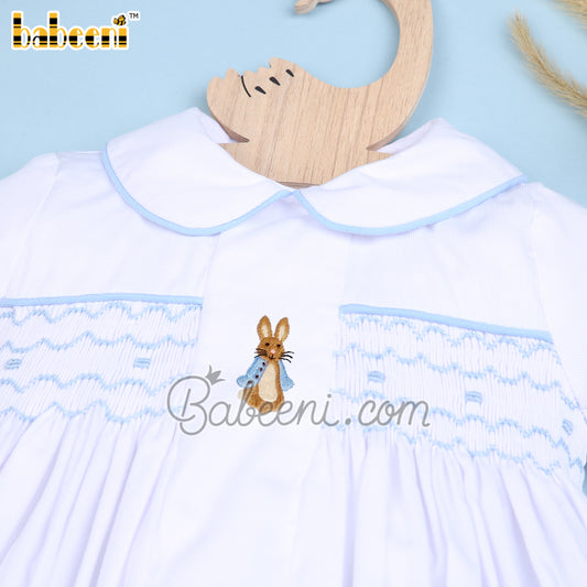 Rabbit embroidery geometric smocked short bubble for little boys - BC 992