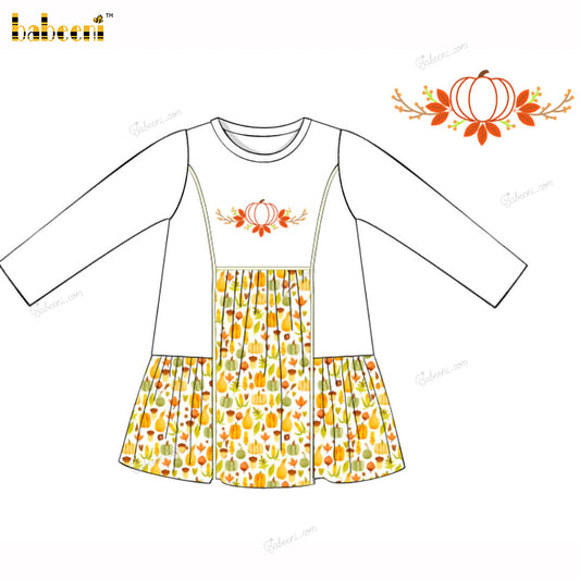 Girl Dress In White Hand Embroidered Thanksgiving Theme - DR4025