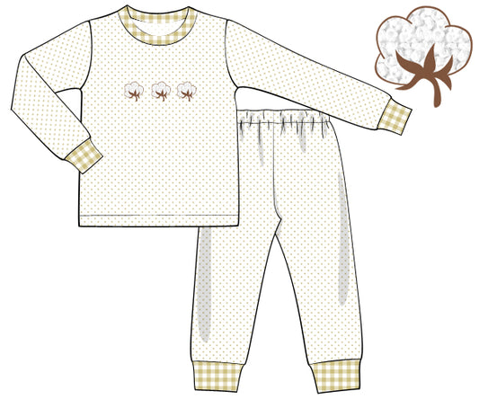 K297- white with tiny pale khaki dot knit fabric printing 4.0