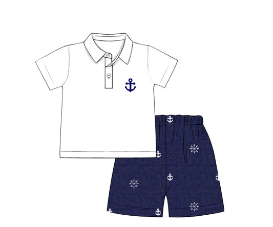 Y5 - anchor and rudder on denim fabric