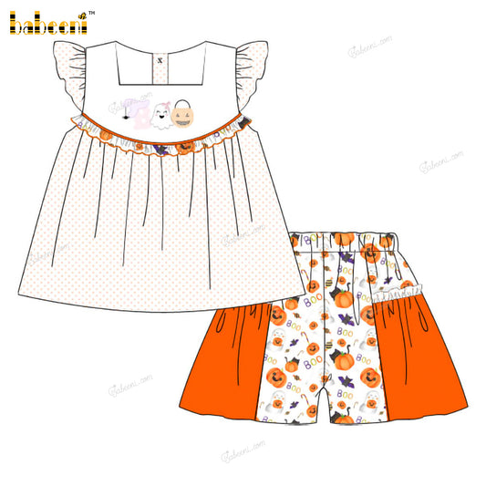 Girl Outfit White And Orange Halloween Theme - DR3977