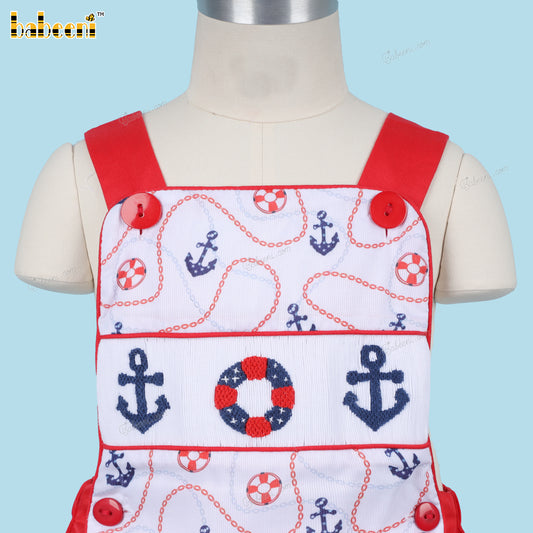 Boy Bubble Hand Smocked Anker In Red - BC1255