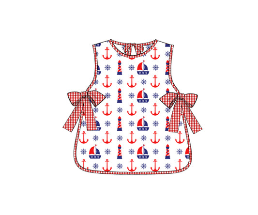 Pretty sailboat printed plain dress for baby girls - DR 2812