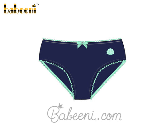 Seashell embroidery navy women underwear - UW 09