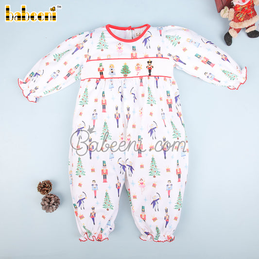 Christmas pattern hand smocked baby long bubble - DR 3506