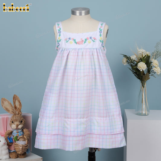 Fancy Embroidered checked sleeveless dress Easter theme - DR4132