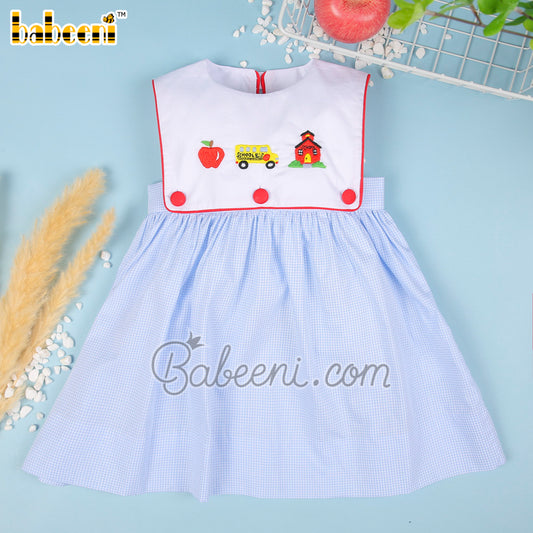 Back to school embroidery girl gingham dress - DR3713