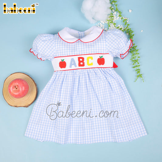 ABC letter & apple hand smocked baby dress - DR3715