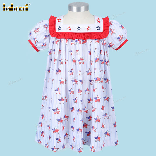 Girl Dress In White With Stars Embroidered - DR3915