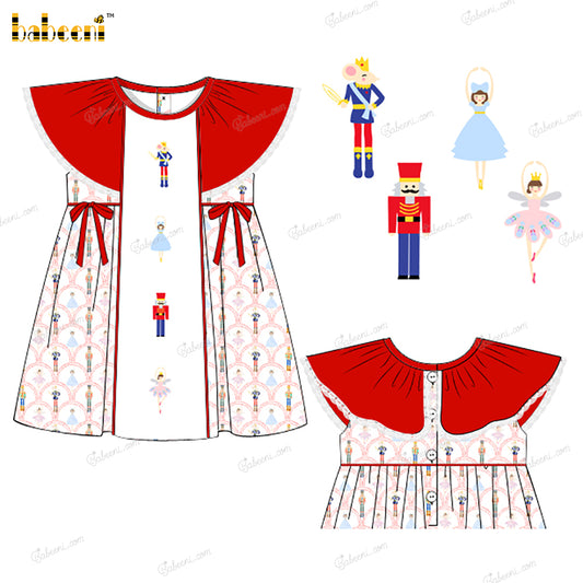 Girl Dress In Red Nutcracker Princess Hand Embroidered - DR4033