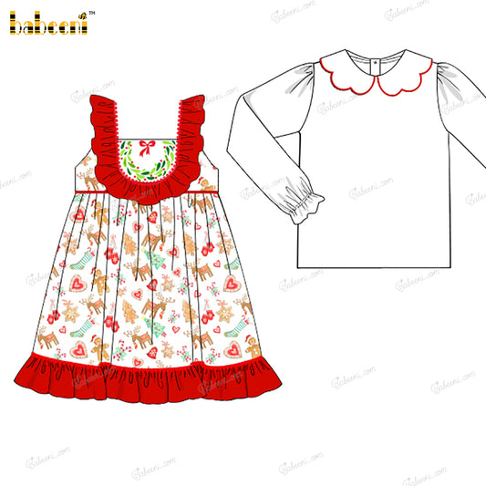 Girl Dress With Red Accent Christmas Theme - DR4038