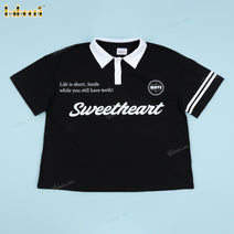 Girl Black Polo WIth Printing - DR4057