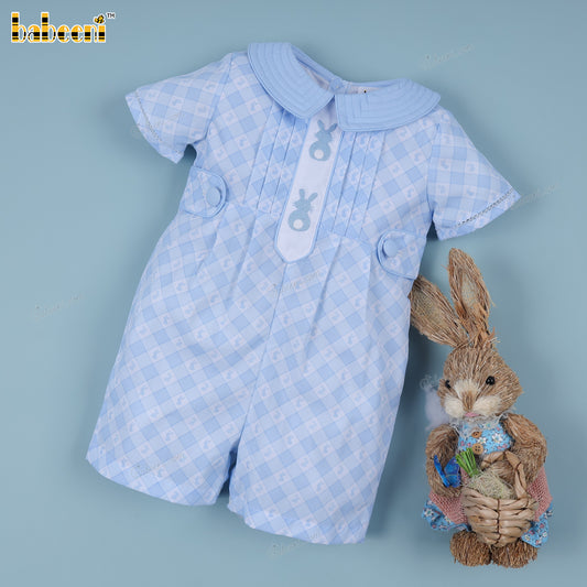 Nice hand embroidery checked blue shorall for boys - DR4144