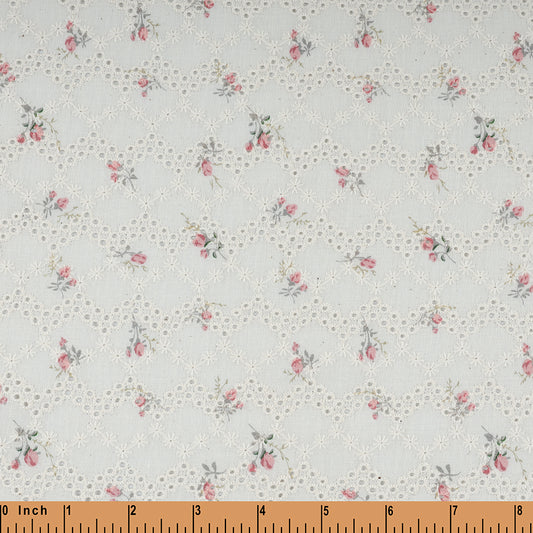 LE26 - Rosebud printed on lace fabric