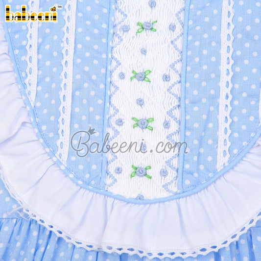 Lovely little girls dot blue smocked dress - DR 3233