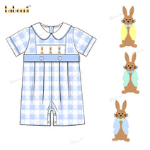 Boy Shortalls Hand Smocked Bunny In Blue - BC1193