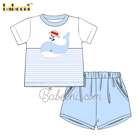 New collection of whales applique boy set clothing – BC 1047