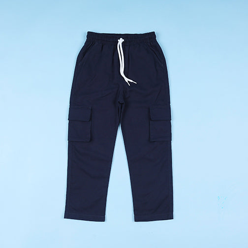 Black Linen Elastic Cargo Pant For Boy - BT102