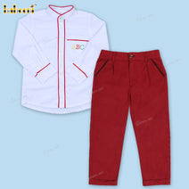 Hand Embroidery Alphabet Letter Red Accent Outfit For Boy - BC1122