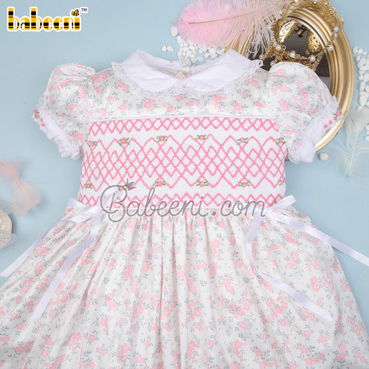 Sparkling little girls floral satin smocked dress - DR 3223