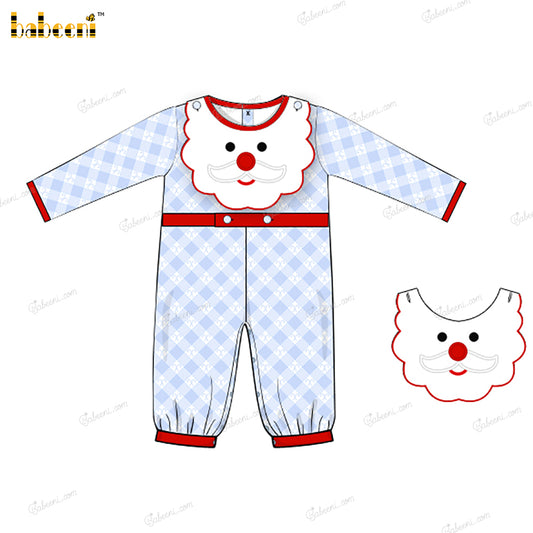 Boy Longalls In Blue Santa Claus Embroidered - BC1299