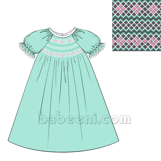 Stunning green geometric dress for little girl - DR 2648