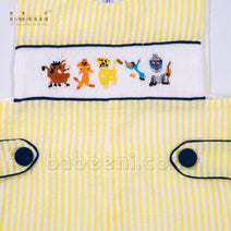 Animals yellow medium stripe seersucker shortalls for little boys-BC893