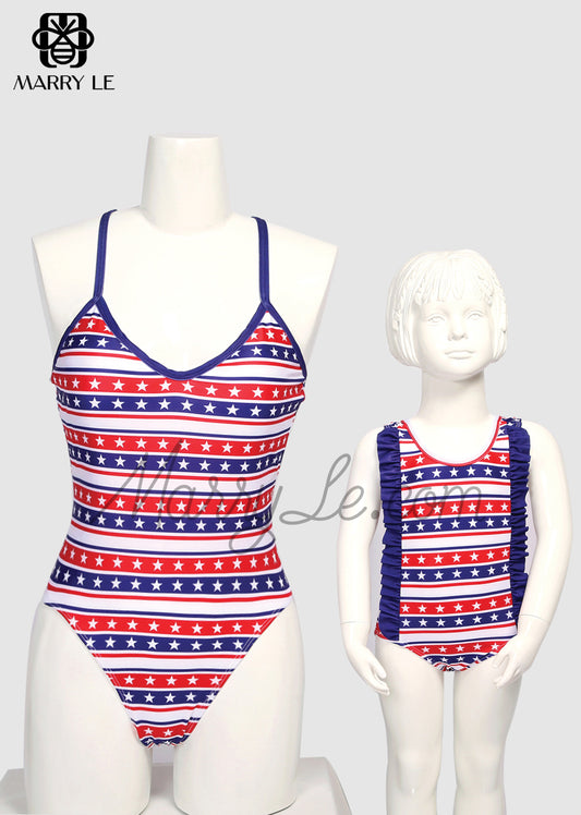 PATRIOTIC MATCHING MOTHER AND DAUGHTER ONE PIECE SWIMWEAR - MD493