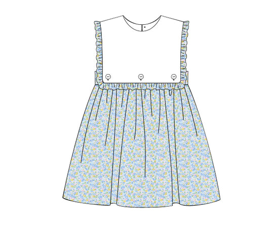 F198- Azure blue, dandelion yellow floral