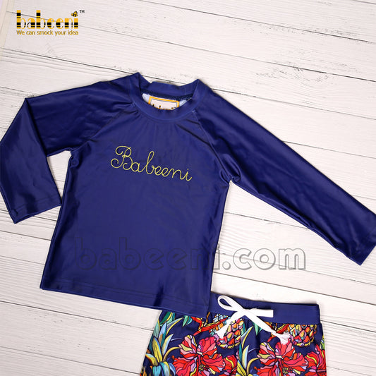 Letter hand-embroidery stars swim shorts set for little boy - FWB 07