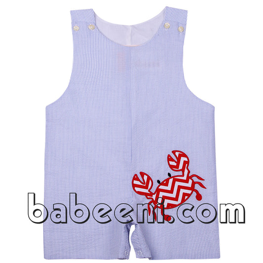 Cute crab applique shortall for baby boy - BC 648