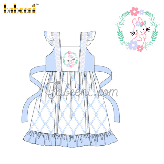 Bunny with flower wreath embroidery girl dress – DR 3533